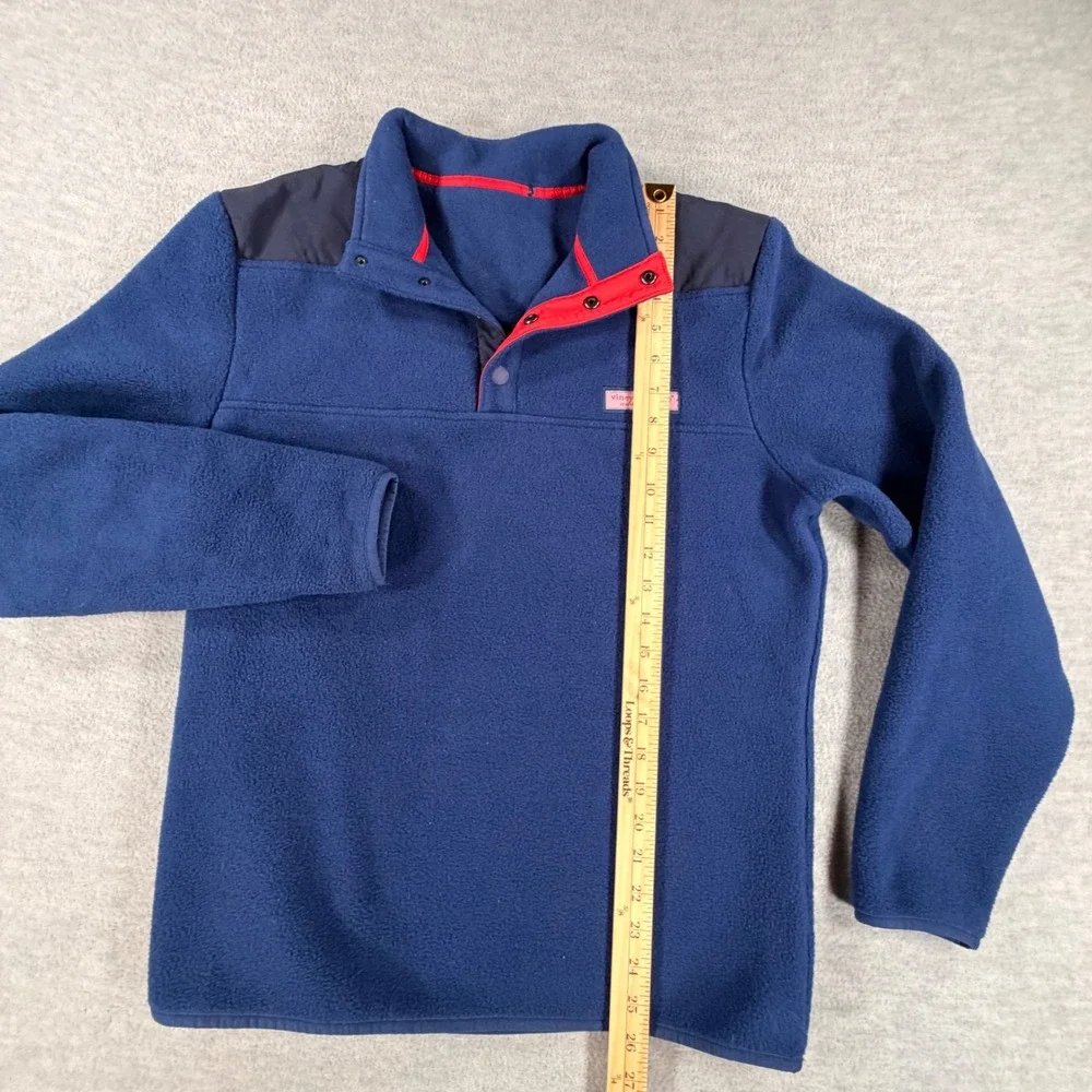 Vineyard Vines Fleece Pullover Mens S M Blue Red Snap Neck Mock Neck preppy teen